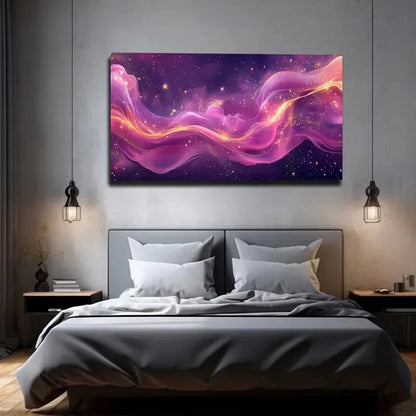 Vibrant Cosmic Nebula Purple Wall Art Canvas Office Home Room Framed 120x60cm - Bella Home Decor