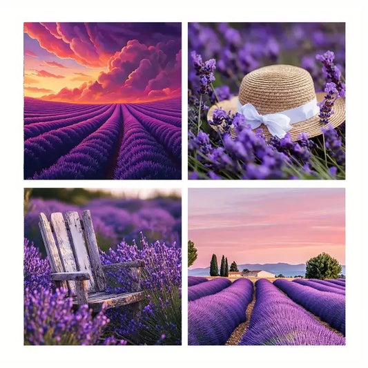 4pcs Lavender Canvas Print Wall Art Canvas Framed