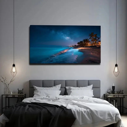 Tropical Beach Scene With Palm Wall Art Canvas Office Home Room Framed 120x60cm