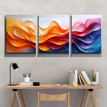 3pcs Abstract Ribbons Modern Classics Metal Print Ready to Hang Art - Bella Home Decor