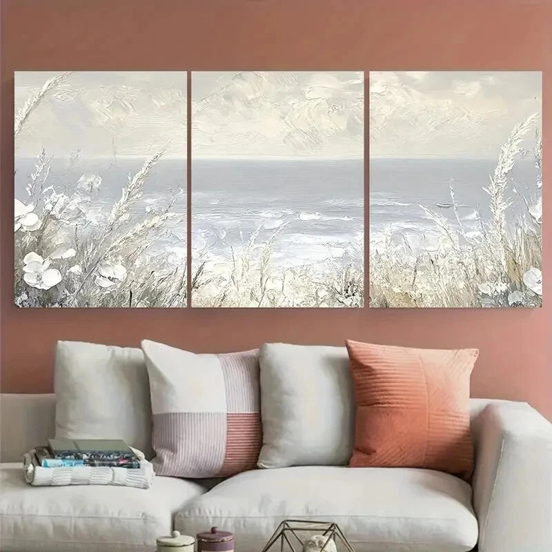3pcs Winter Beach Scene with Snow-Covered Grass Metal Print Ready to Hang Art - Bella Home Decor