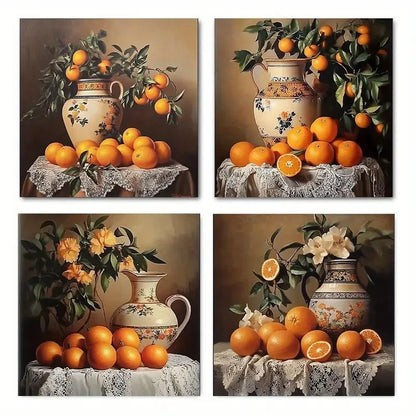 4pcs Fruits Flowers Picture Wall Art Canvas Framed