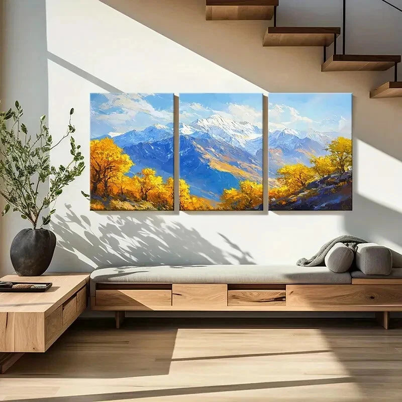 3pcs Mountain Landscape Autumn Trees Poster Metal Print Ready to Hang Art - Bella Home Decor