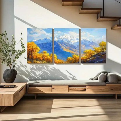 3pcs Mountain Landscape Autumn Trees Poster Metal Print Ready to Hang Art - Bella Home Decor