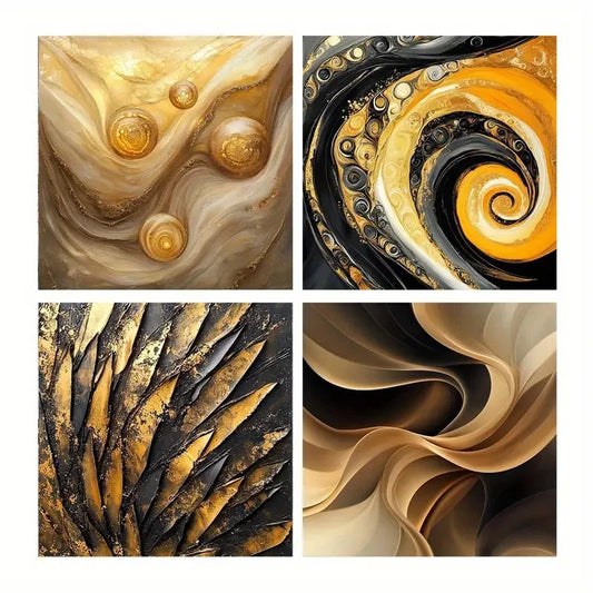 4pcs Golden Spiral Canvas Wall Art Canvas Framed
