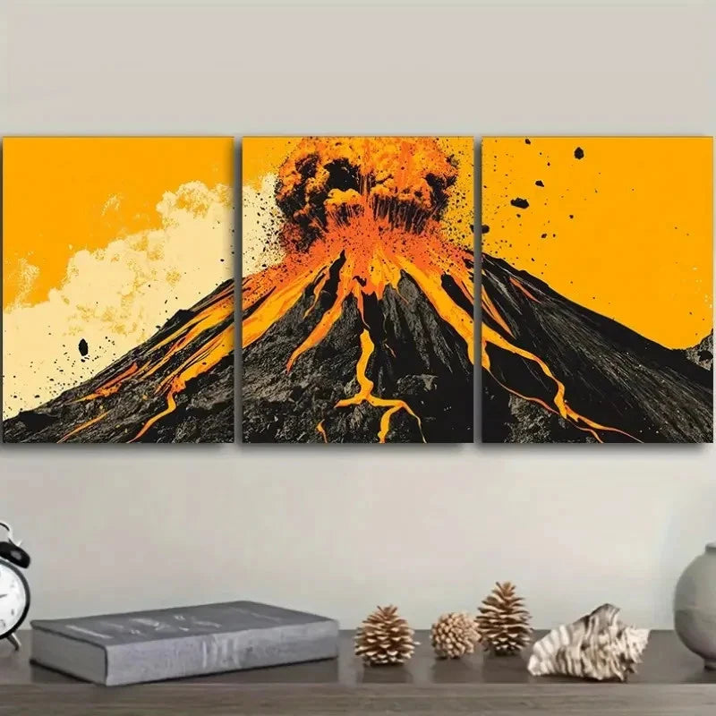 3pcs Featuring an Erupting Volcano, Perfect Wall Art Set Canvas Framed 60x90cm - High Quality Print 100% Australian Made Wall Canvas Ready to Hang - Bella Home Decor
