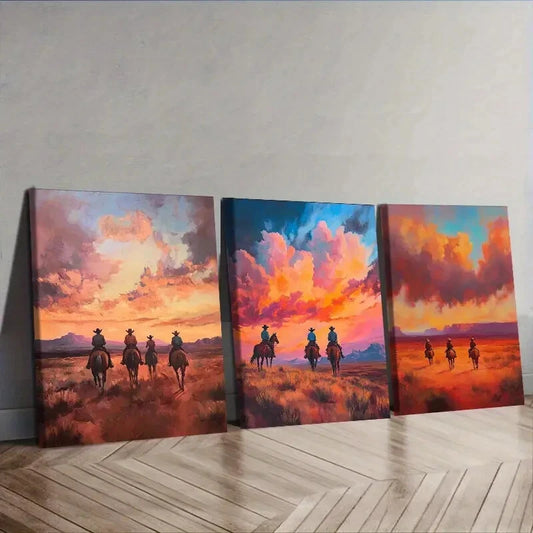 3pcs Free cowboy Painting Wall Art Set Canvas Framed 40x60cm - High Quality Print 100% Australian Made Wall Canvas Ready to Hang