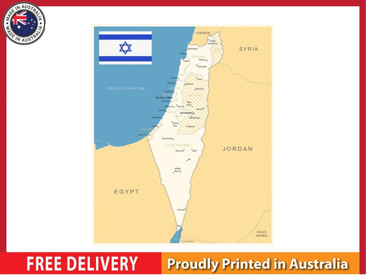 Israel Detailed map with details 91x61cm poster AU
