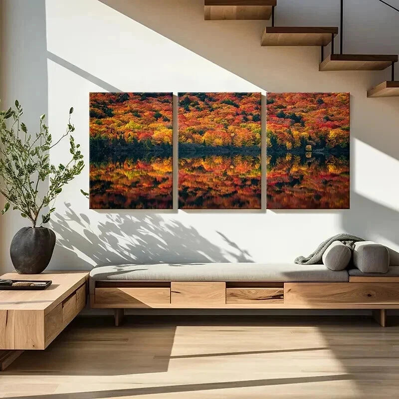 3pcs Autumn Forest Lake Nature Landscape Wall Art Set Canvas Framed 60x90cm - High Quality Print 100% Australian Made Wall Canvas Ready to Hang - Bella Home Decor