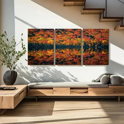 3pcs Autumn Forest Lake Nature Landscape Wall Art Set Canvas Framed 60x90cm - High Quality Print 100% Australian Made Wall Canvas Ready to Hang - Bella Home Decor
