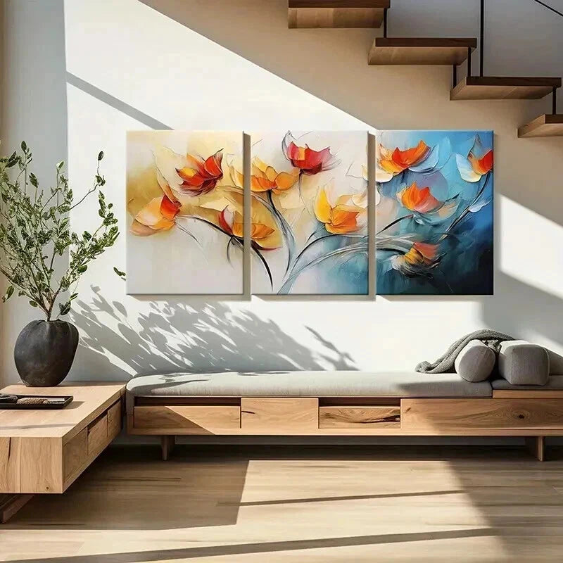 3pcs Abstract Floral Art Vibrant Colors Wall Art Set Canvas Framed 50x70cm - High Quality Print 100% Australian Made Wall Canvas Ready to Hang - Bella Home Decor