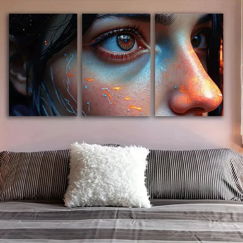3pcs Close Up Portrait Of Woman Art Wall Art Set Canvas Framed 60x90cm - High Quality Print 100% Australian Made Wall Canvas Ready to Hang - Bella Home Decor