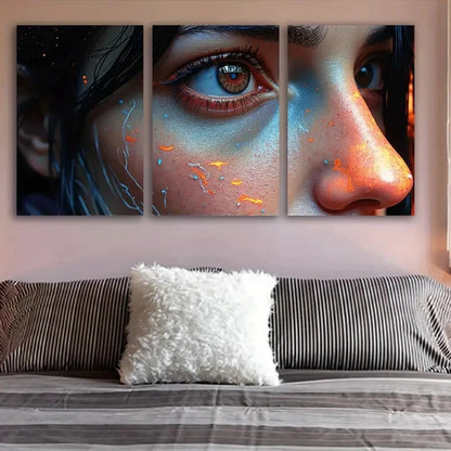 3pcs Close Up Portrait Of Woman Art Wall Art Set Canvas Framed 60x90cm - High Quality Print 100% Australian Made Wall Canvas Ready to Hang - Bella Home Decor