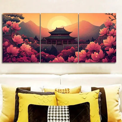 3pcs Colorful ancient Chinese buildings Wall Art Set Canvas Unframed - High Quality Print 100% Australian Made Wall Canvas