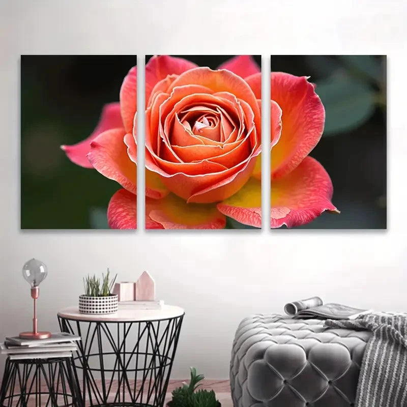 3pcs Orange Rose Green Leaves painting Wall Art Set Canvas Framed 50x70cm - High Quality Print 100% Australian Made Wall Canvas Ready to Hang - Bella Home Decor