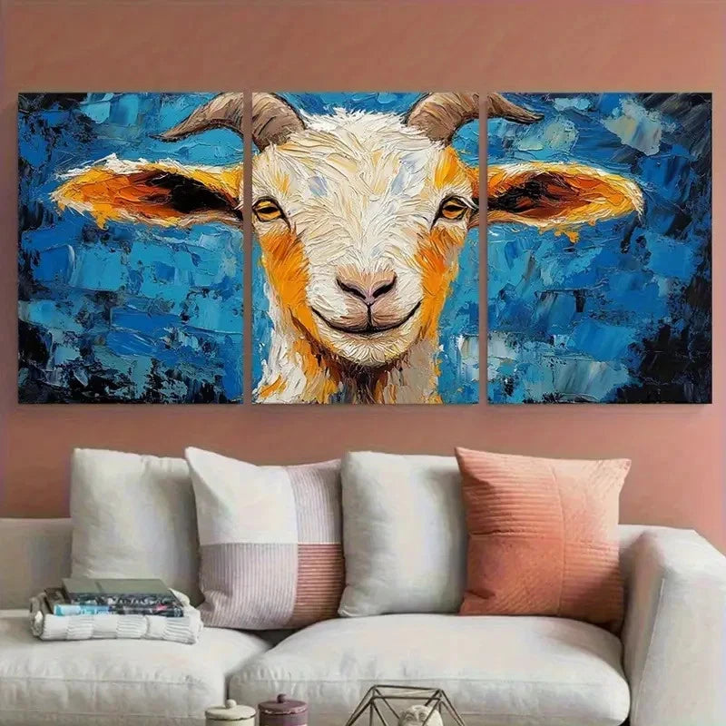 3pcs Goat Farm Animals Impasto Design Wall Art Set Canvas Framed 40x60cm - High Quality Print 100% Australian Made Wall Canvas Ready to Hang