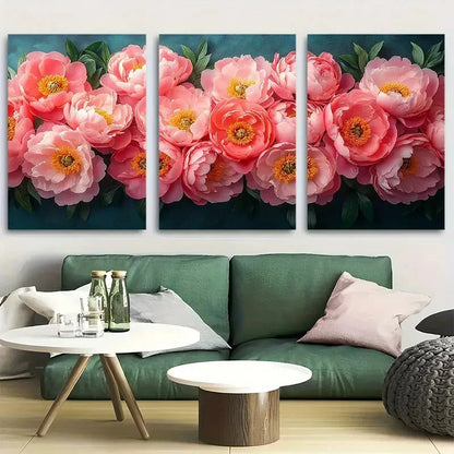 3pcs Botanical Floral Pink Peonies Design Metal Print Ready to Hang Art