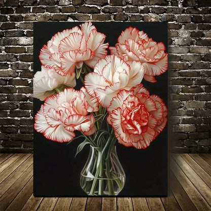 Elegant Carnation Bouquet in Glass Vase Painting 40x60cm Metal Print Ready to Hang - Bella Home Decor