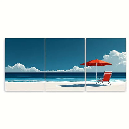 3pcs Minimalist Beach Scene    Wall Art Set Canvas Framed 60x90cm - High Quality Print 100% Australian Made Wall Canvas Ready to Hang