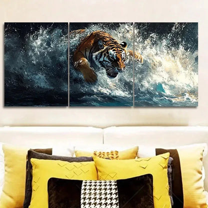 3pcs Tiger in Water Realistic Water Effects A  Wall Art Set Canvas Framed 40x60cm - High Quality Print 100% Australian Made Wall Canvas Ready to Hang