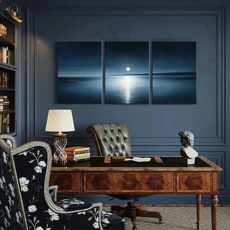 3pcs Moonlit Ocean Skyline Waters Dark Sky Metal Print Ready to Hang Art - Bella Home Decor