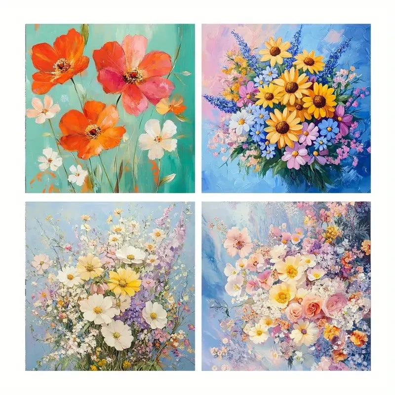 4pcs Flower Posters, Botanical Wall Art Canvas Framed