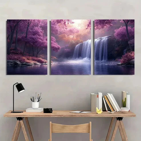 3pcs Purple Trees Forest Landscape Wall Art Set – Wall Art Canvas Unframed - High Quality Print 100% Australian Made Wall Canvas