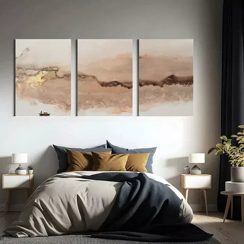 3pcs Pink & Gold Abstract Design Wall Art Set Canvas Unframed - High Quality Print 100% Australian Made Wall Canvas