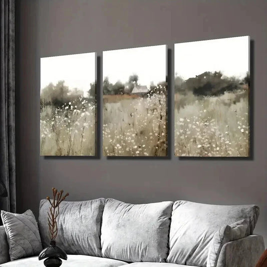 3pcs Vintage Rural Wildflower Plant Landscape Wall Art Set Canvas Framed 60x90cm - High Quality Print 100% Australian Made Wall Canvas Ready to Hang