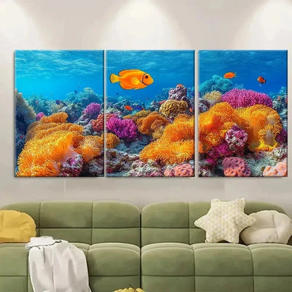 3pcs Underwater Paradise with Marine Life NJ  Wall Art Set Canvas Framed 60x90cm - High Quality Print 100% Australian Made Wall Canvas Ready to Hang
