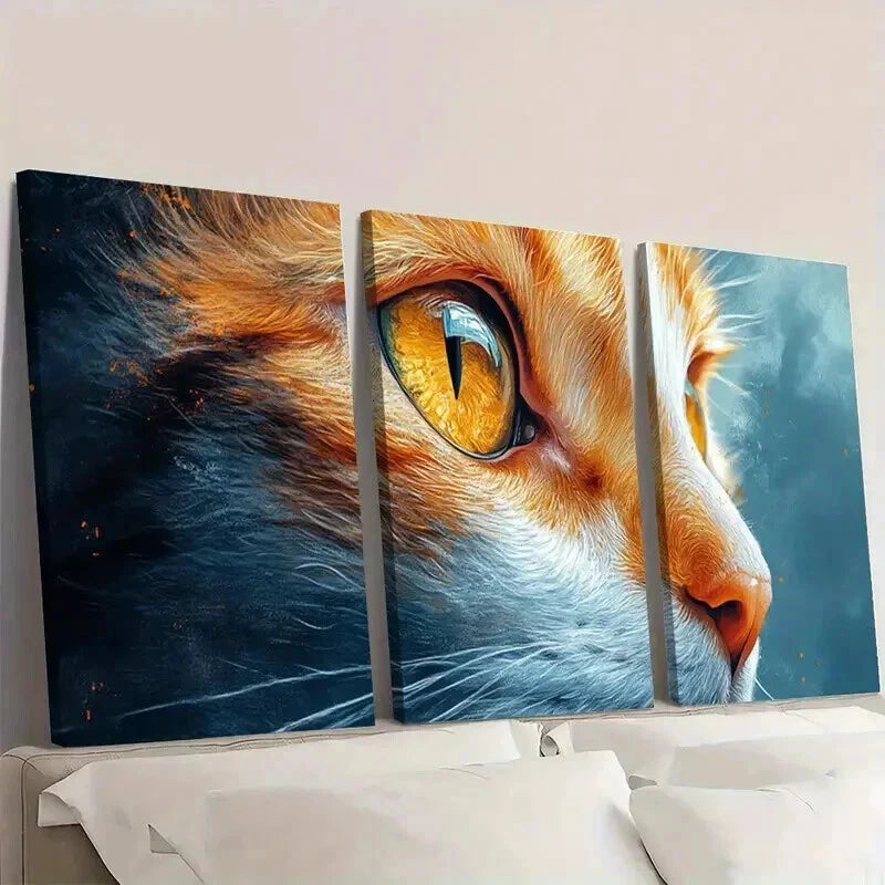 3pcs Orange & White Cat with Sparkling Eyes Wall Art Set Canvas Framed 60x90cm - High Quality Print 100% Australian Made Wall Canvas Ready to Hang - Bella Home Decor