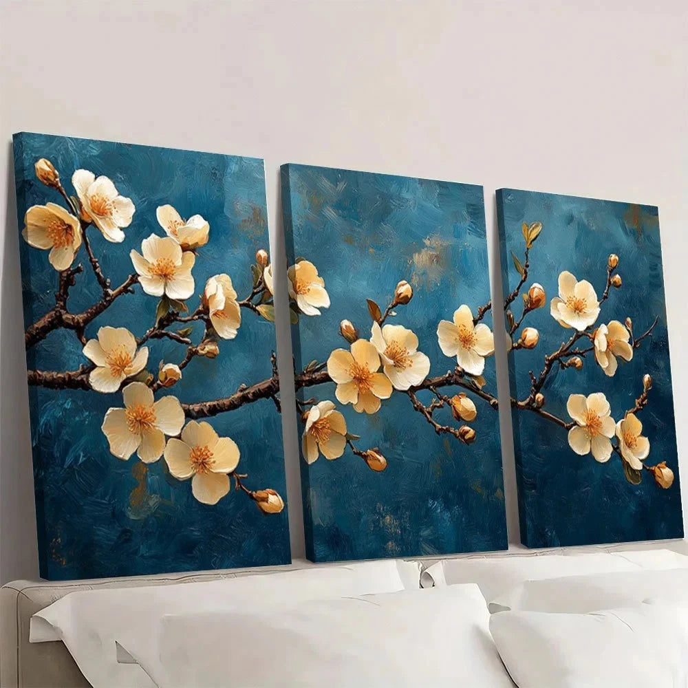 3pcs Charming Apricot Blossom & Wilderness Scene Wall Art Set Canvas Framed 60x90cm - High Quality Print 100% Australian Made Wall Canvas Ready to Hang - Bella Home Decor