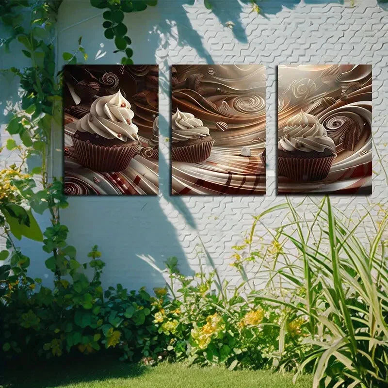 3pcs Vibrant Chocolate Cake Illustration Metal Print Ready to Hang Art - Bella Home Decor