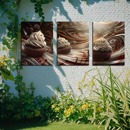 3pcs Vibrant Chocolate Cake Illustration Metal Print Ready to Hang Art - Bella Home Decor