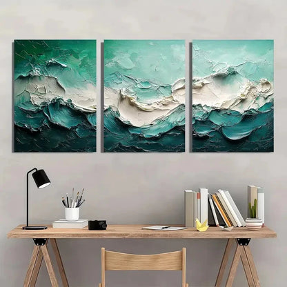 3pcs Abstract Light Green & Blue Marble Design Metal Print Ready to Hang Art - Bella Home Decor