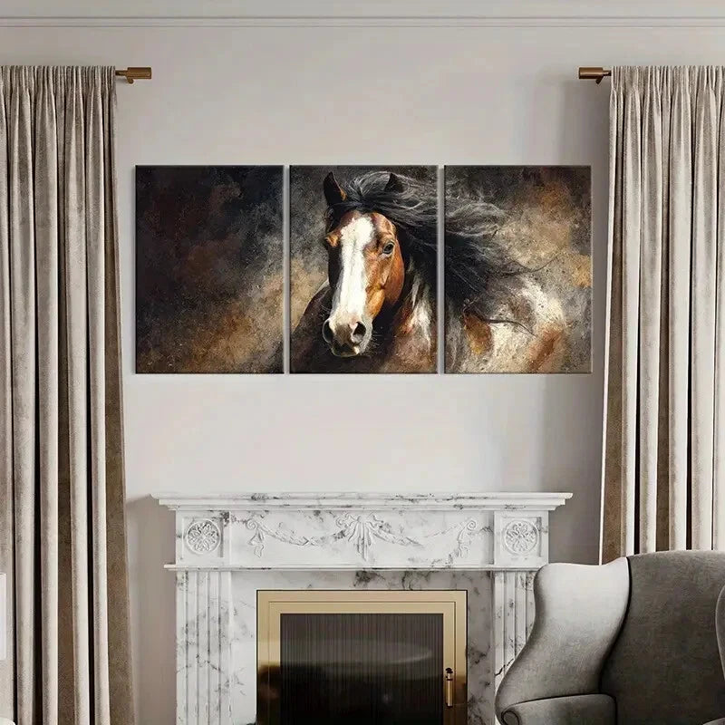 3pcs Artistic Horse Portrait Dynamic Mane Metal Print Ready to Hang Art - Bella Home Decor