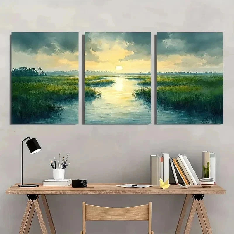 3pcs Charleston Watercolor Lowcountry Perfect Wall Art Set Canvas Framed 40x60cm - High Quality Print 100% Australian Made Wall Canvas Ready to Hang - Bella Home Decor