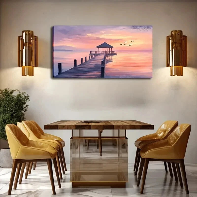 The Sky Has A Pink Purple Glow Wall Art Canvas Office Home Room Framed 120x60cm - Bella Home Decor