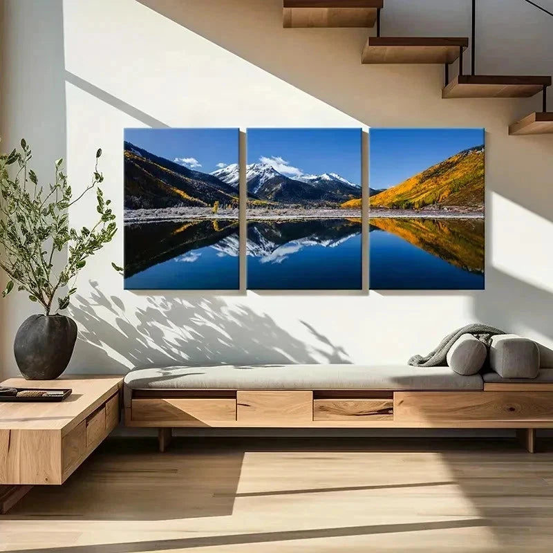 3pcs Lake Snow Mountains Forest Modern Wall Art Set Canvas Framed 60x90cm - High Quality Print 100% Australian Made Wall Canvas Ready to Hang