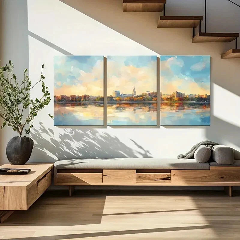 3pcs Cityscape Waterfront View Architectural Metal Print Ready to Hang Art - Bella Home Decor