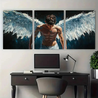 3pcs Angel Wings Detailed Male Body Design Metal Print Ready to Hang Art - Bella Home Decor