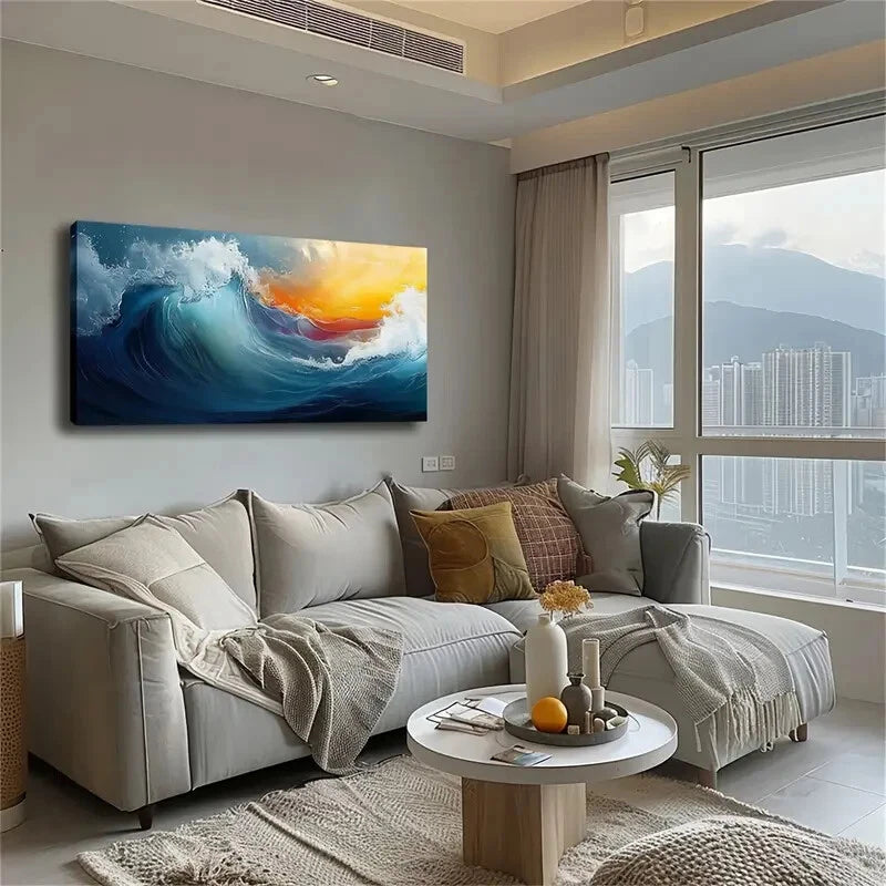 Ocean Waves Dining Area Wall Art Canvas Office Home Room Framed 120x60cm - Bella Home Decor