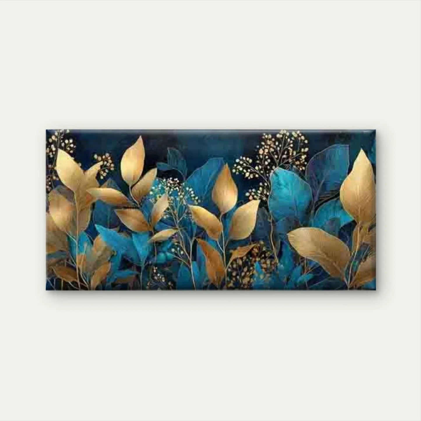 Dark Green & Golden Leaf Wall Art Canvas Office Home Room Framed 120x60cm