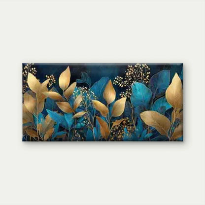 Dark Green & Golden Leaf Wall Art Canvas Office Home Room Framed 120x60cm
