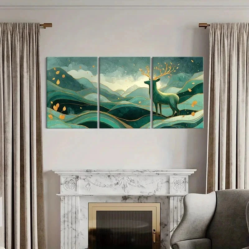 3pcs Modern Abstract Deer Landscape Art Metal Print Ready to Hang Art - Bella Home Decor