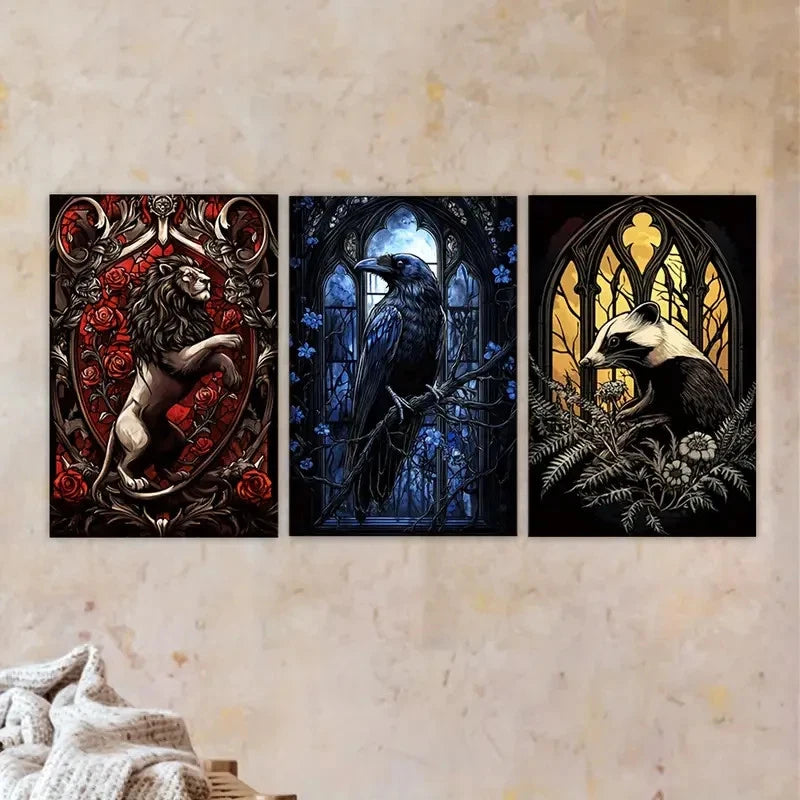 3pcs black bird sitting on a branch Wall Art Set Canvas Framed 60x90cm - High Quality Print 100% Australian Made Wall Canvas Ready to Hang - Bella Home Decor
