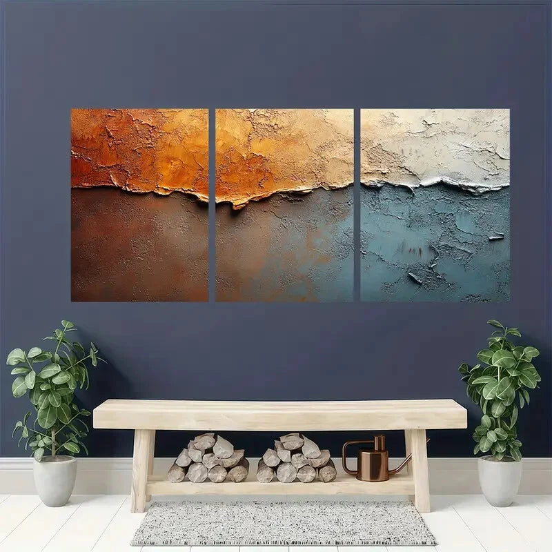 3pcs Brown and White Abstract Texture Acrylic Metal Print Ready to Hang Art - Bella Home Decor