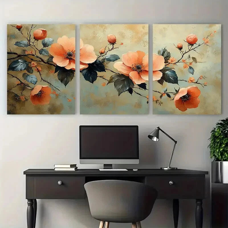 3pcs Elegant Botanical Floral Illustration Metal Print Ready to Hang Art - Bella Home Decor