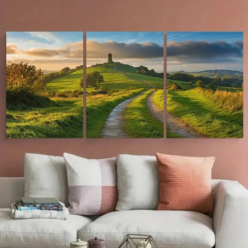 3pcs Somerset Levels Mendip Hills Glastonbury Tor Metal Print Ready to Hang Art - Bella Home Decor
