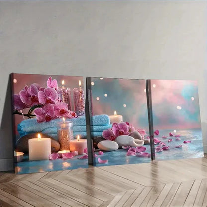3pcs Spa Candle Floral Wall Art Set Canvas Unframed - High Quality Print 100% Australian Made Wall Canvas
